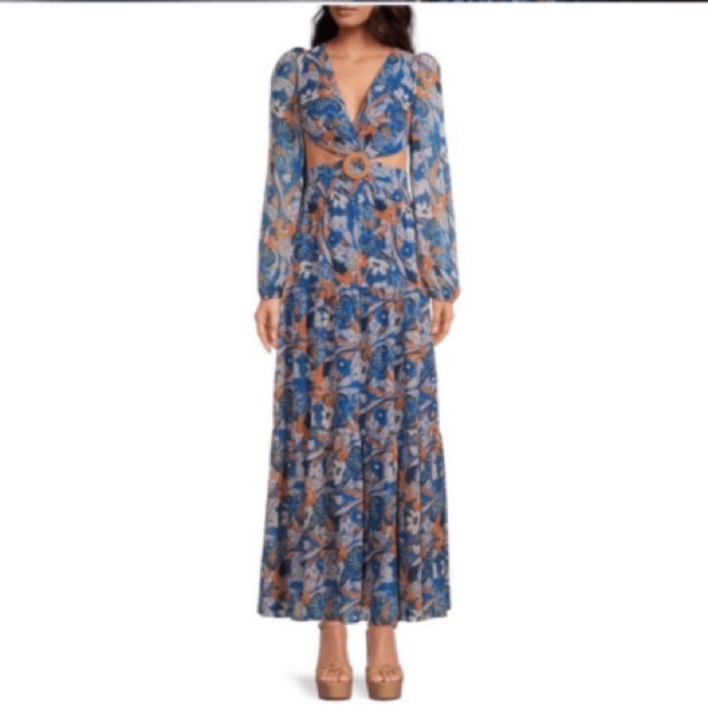 Gianni Bini Floral Blue Maxi Skirt - Picture 3 of 4